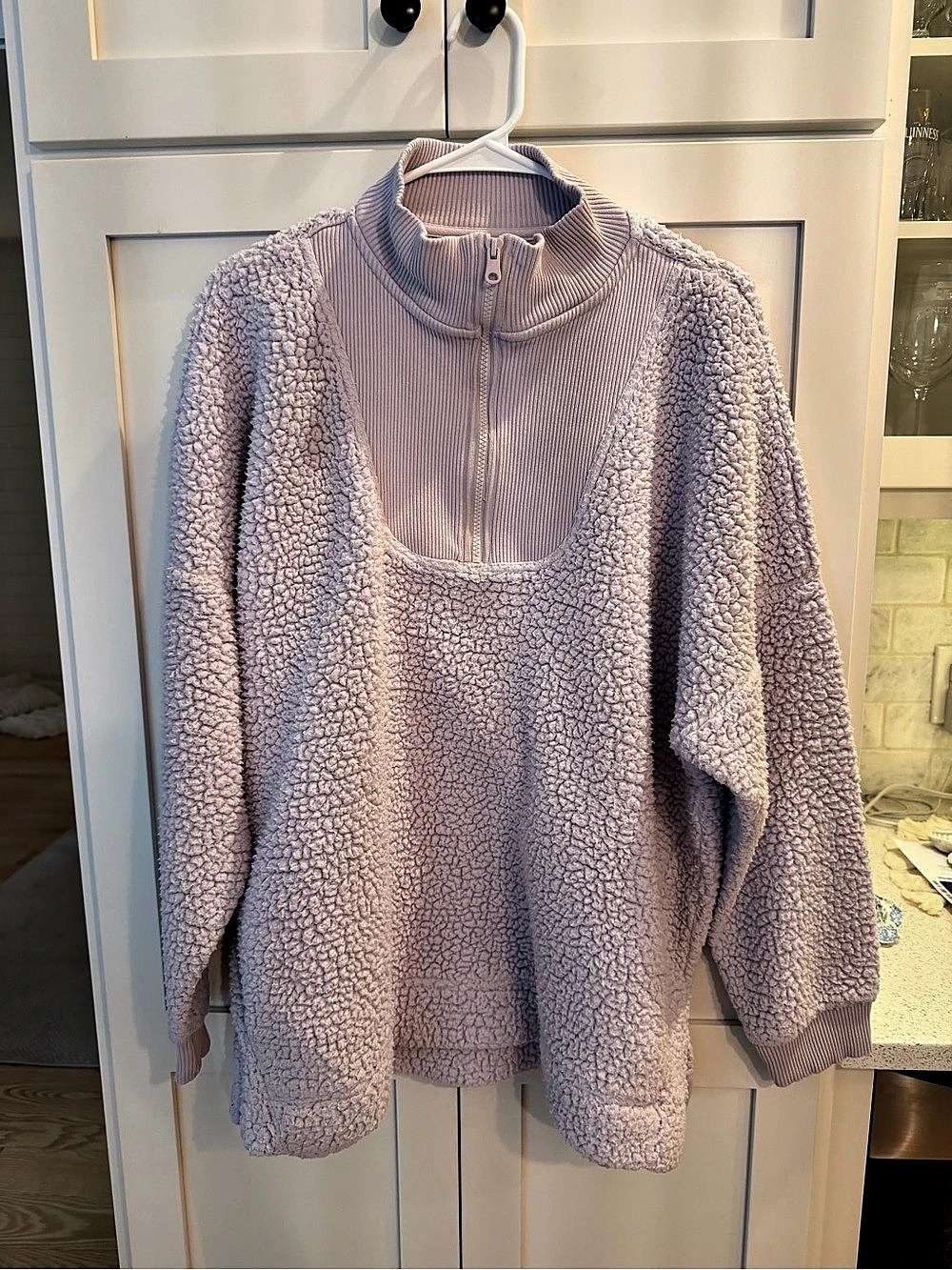 Aerie Dream Sherpa Quarter Zip Sweatshirt Purple Oversized Fleece XL